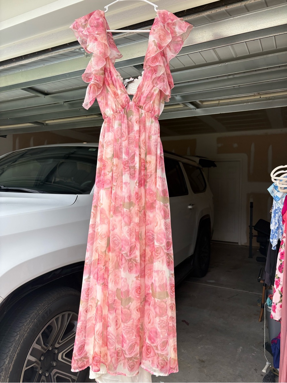 Rachel Parcell Pink Floral Ruffle V-Neck Maxi Dress